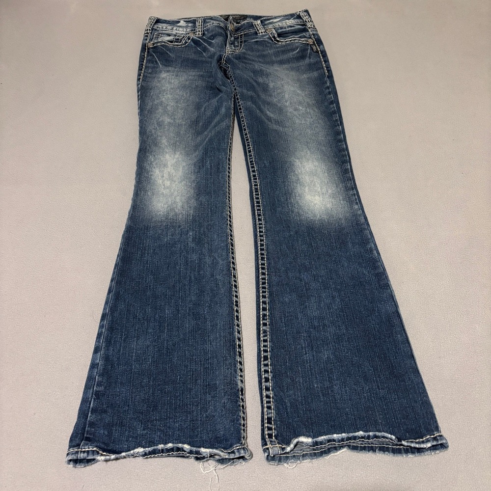 Silver Jeans Co Womens Suki Mid Bootcut Jeans 31x33 Dark Wash Contrast Stitch